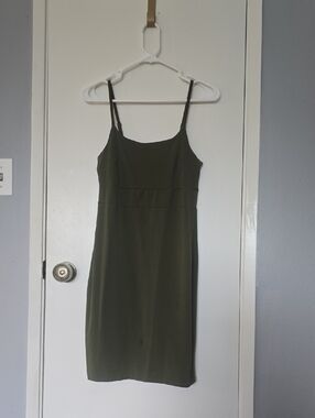 Miss Selfridge Olive Green Slip Mini Dress with Spaghetti Straps